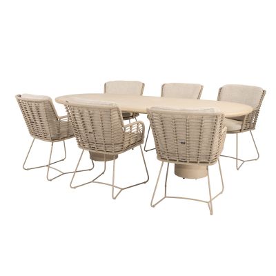 4SO Fabrice/Hampton 6-persoons ovale dining tuinset 240x105 cm. - Latte/Mortex