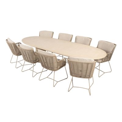 4SO Fabrice/Hampton 8-persoons ovale dining tuinset 300x110 cm. - Latte/Mortex