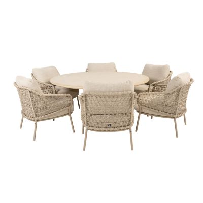 4SO Sardinia/Hampton 6-persoons ronde low-dining tuinset - Latte/Mortex