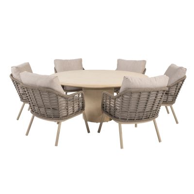 Taste Puglia/Hampton 6-persoons ronde low dining tuinset Ø160 cm. - Latte/Mortex