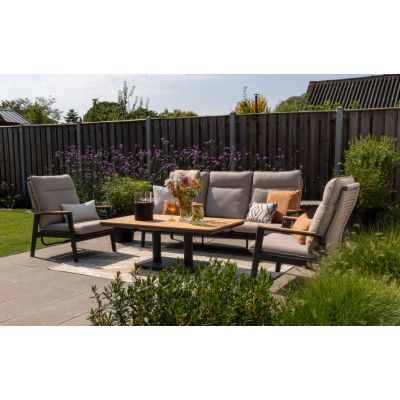 Solaro/Medina up&down verstelbare (5-persoons) stoel-bank loungeset - Zand / Teak