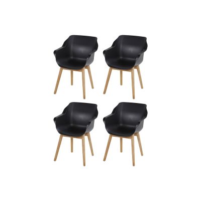 Set van 4 - Hartman Sophie Studio dining armstoel - Carbon Black - Teak poot