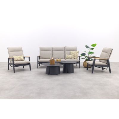 Solaro/Velora verstelbare (5-persoons) stoel-bank loungeset - Zand / Royal Grey