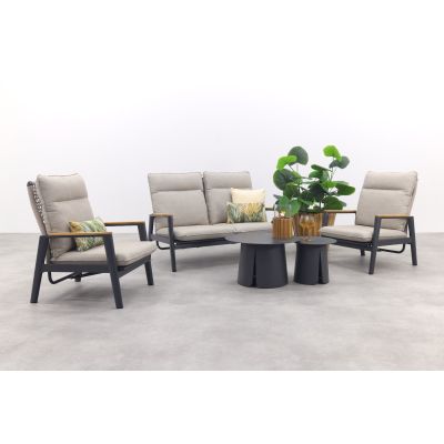 Solaro/Velora verstelbare (4-persoons) stoel-bank loungeset - Zand / Royal Grey