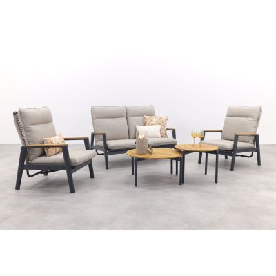 Solaro/Valletta verstelbare (4-persoons) stoel-bank loungeset - Zand / Teak