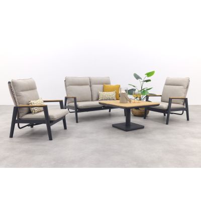 Solaro/Medina verstelbare (4-persoons) stoel-bank loungeset - Zand / Teak