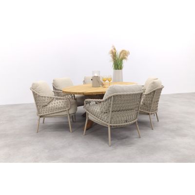 4SO Sardinia/Prado low dining tuinset 240x115 cm. (7-delig) - Latte/Teak