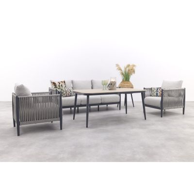 GI Diamo stoel/bank lounge-diningset (4-delig) - Carbon Black/Zand