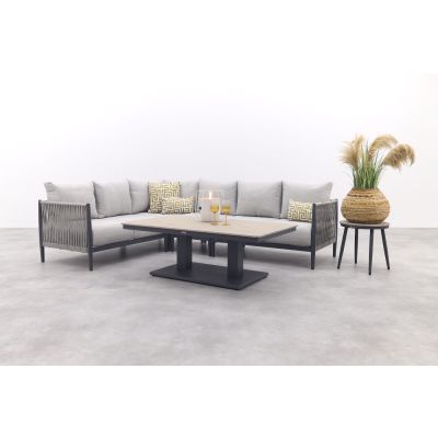 GI Diamo/Cyprus verstelbare lounge-dining hoekset (5-delig) - Carbon Black/Zand
