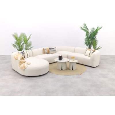 Madeira/Velora ronde u-vorm loungeset + chaise longue rechts - Naturel Sunbrella/Cream