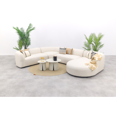 Madeira/Velora ronde u-vorm loungeset + chaise longue links - Naturel Sunbrella/Cream