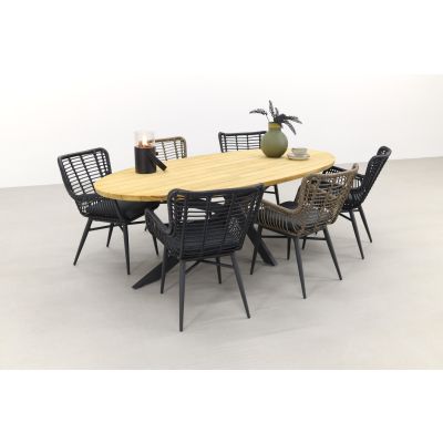Jasmine black-naturel/Prado Ellips 240x115 cm. ovale tuinset - 7 delig