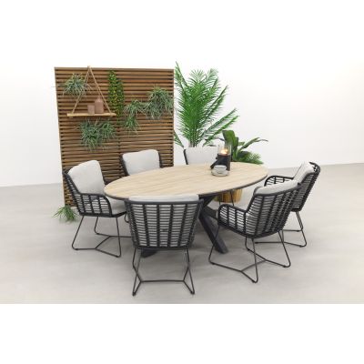4 Seasons Fabrice antraciet / GI Edison 220 x 115 cm. tafel - ovale tuinset