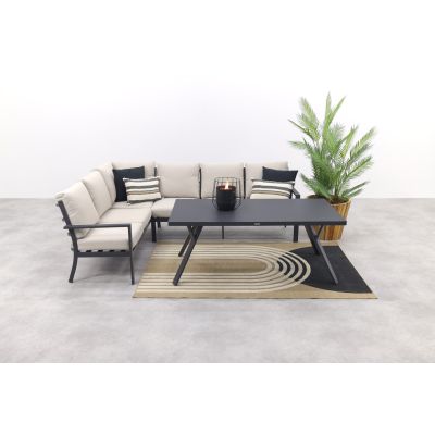 Sergio lounge dining set 3-delig - Links - Carbon black/Desert