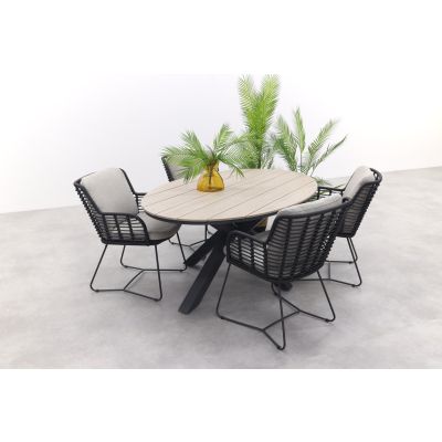 4 Seasons Fabrice antraciet / GI Edison 180 x 115 cm. tafel - ovale tuinset