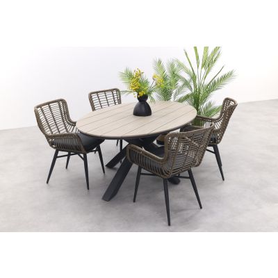 Jasmine Natural / GI Edison 180 x 115 cm. tafel - ovale tuinset