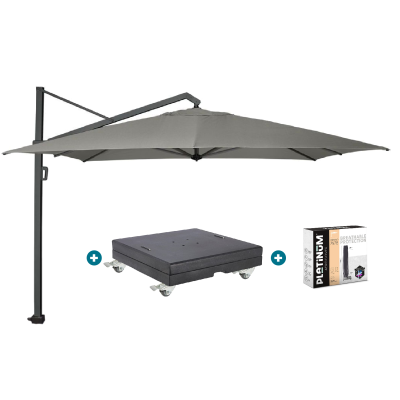 Platinum Icon T1 Zweefparasol - 4x3m. - Manhattan Grey met voet en hoes