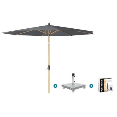 Platinum Riva stokparasol 3 m. rond - Teak antraciet met Sevilla voet en hoes