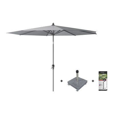 Platinum Riva stokparasol 3 m. rond - Premium - Manhattan Grey met voet en hoes