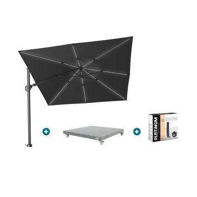 Platinum Challenger Zweefparasol T2 Premium Glow 3x3 m. - Faded Black met voet en hoes