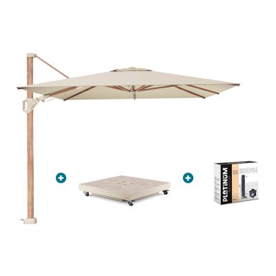 Platinum Challenger parasol Premium T2 3,5x2,6 m. - Champagne Teak - met vulbare parasolvoet en hoes