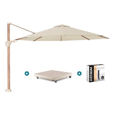 Platinum Challenger parasol Premium T2 3.5 - Champagne Teak + vulbare voet + hoes