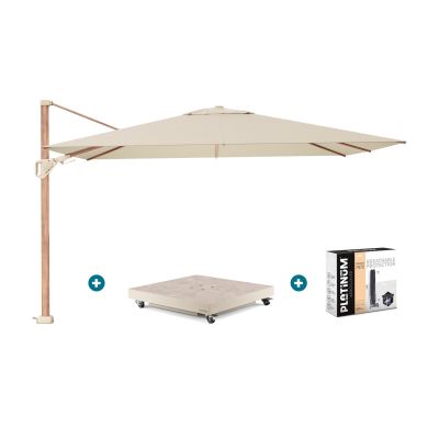 Platinum Challenger parasol Premium T2 2,6x3,5 m. - Champagne Teak - met vulbare parasolvoet en hoes