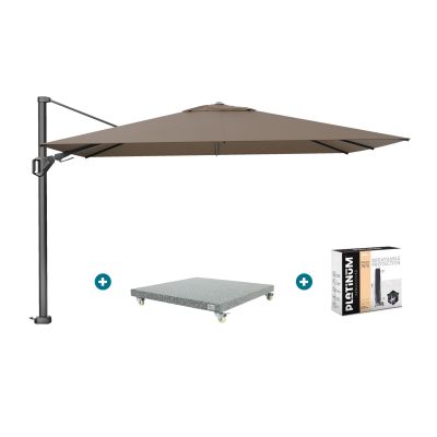 Platinum Challenger zweefparasol Premium T2 2,6x3,5 m - Havana Taupe + voet en hoes