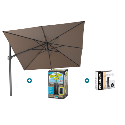 Platinum Challenger zweefparasol T2 - 3x3 m. - Havana Taupe - met ingraafvoet en hoes