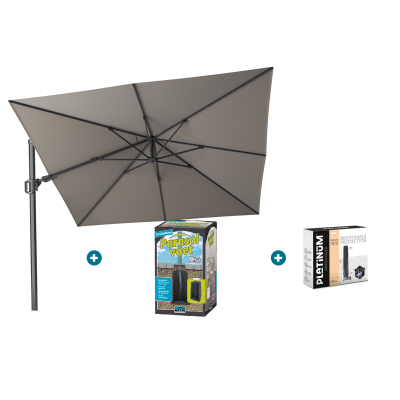 Platinum Challenger zweefparasol T2 - 3x3 m. - Manhattan Grey - met ingraafvoet en hoes