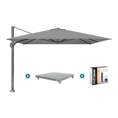 Platinum Challenger Telescope Zweefparasol premium - 3,5x3,5 - Manhattan grey met voet en hoes