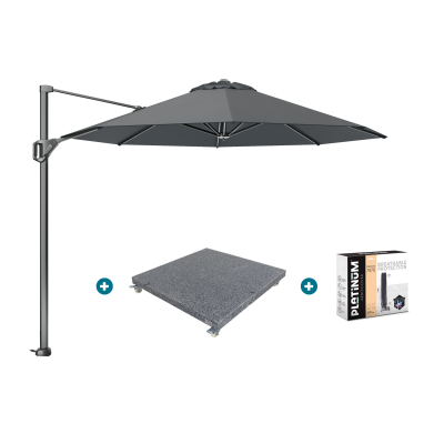 Platinum Voyager ronde zweefparasol T1 3 m. - Antraciet met voet en hoes