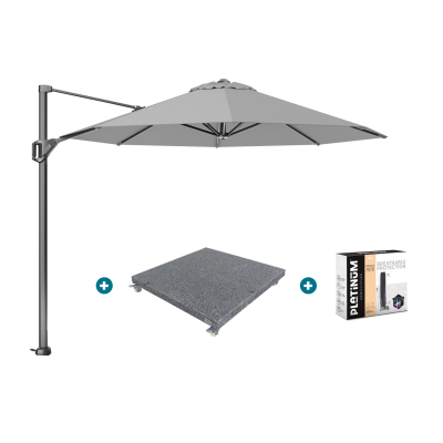 Platinum Voyager ronde zweefparasol T1 3 m. - Light Grey met voet en hoes