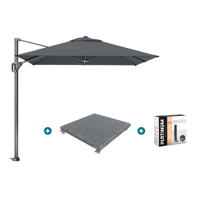 Platinum Voyager zweefparasol T1 2.5x2.5 m. - Antraciet met voet en hoes