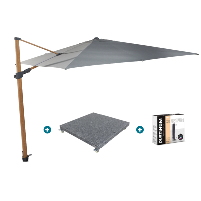 4-Seasons zweefparasol Siesta Premium 300 x 300 - woodlook/charcoal met voet en hoes