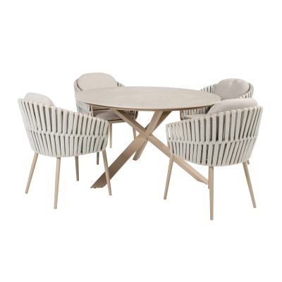 Taste Eva/Prado 4-persoons ronde dining tuinset Ø130 cm. - Latte