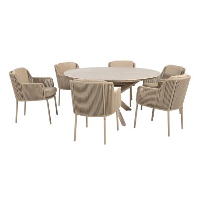 4SO Bernini/Prado 6-persoons ronde dining tuinset Ø160 cm. - Latte