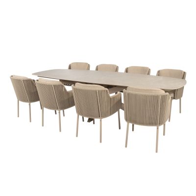 4SO Bernini/Prado 8-persoons deens ovale dining tuinset 300x110 cm. - Latte
