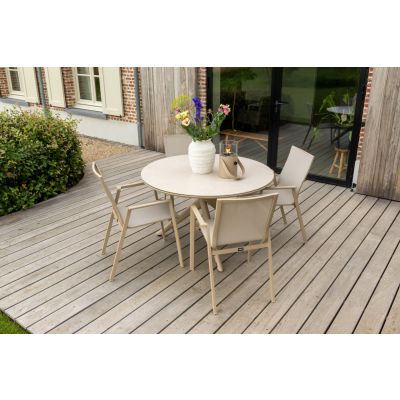 Atmos/Dublin ronde stapelbare tuinset 120 cm. (5-delig) - Latte