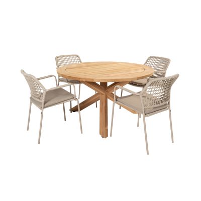 Taste Barista/Prado ronde tuinset Ø130cm. (5-delig) - Latte/Teak
