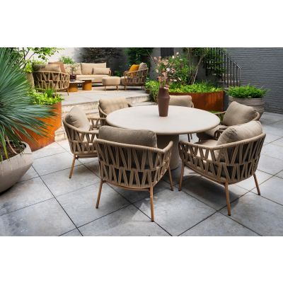 4SO Biarritz/Hampton 6-persoons ronde low-dining tuinset - Amber/Mortex