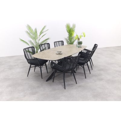 Jasmine/Prado deens ovale tuinset (7-delig) - Zwart/Antraciet