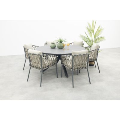 Sara/Marena ronde tuinset  Ø158 cm. (7-delig) - Antraciet/Licht grijs