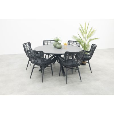 Jasmine/Marena ronde tuinset  Ø158 cm. (7-delig) - Zwart/Licht grijs