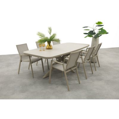 Atmos/Soreno deens ovale stapelbare tuinset 240x110 cm. - Latte