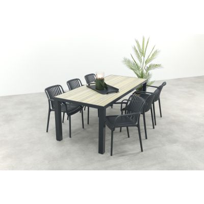 Stripe/Nola stapelbare tuinset 210x90 cm. - Antraciet/Houtlook
