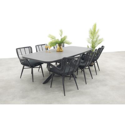 Jasmine/Soreno deens ovale tuinset 240x110 cm. - Licht grijs/Zwart