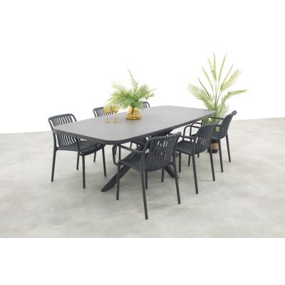 Stripe/Soreno deens ovale stapelbare tuinset 240x110 cm. - Licht grijs/Antraciet