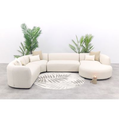 Madeira ronde u-vorm hoekbank + chaise longue links - Naturel Sunbrella