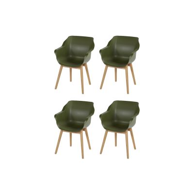 Set van 4 - Hartman Sophie Studio dining armstoel - Moss green - Teak poot